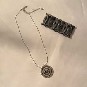 Chic Silver Pendant Necklace & Bracelet